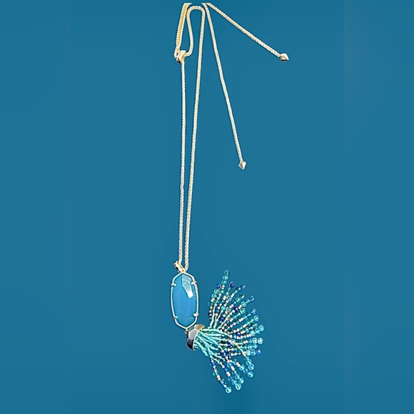 Kendra Scott NWOT Eva Teal Agate Long Long Pendant Necklace Adj Length Chain - Picture 11 of 11